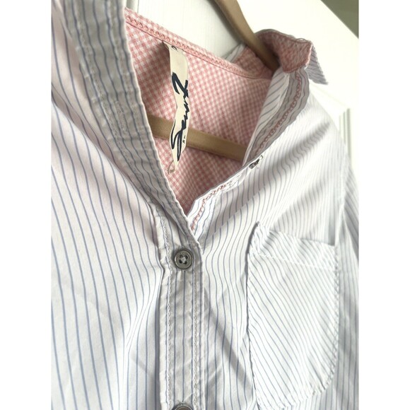 Seven 7  For All Mankind High Low Button Down Shirt Blue White Striped Small - Picture 5 of 6